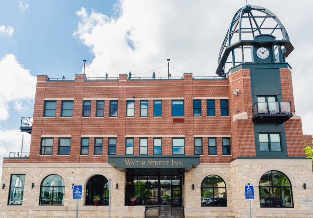 Brick exterior of Water Street Inn, a great romantic getaway in MN.